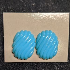 Vintage AVON Color Shapes Pierced Earrings, Turquoise, NOS